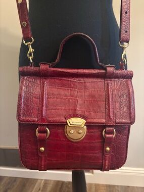 Brahmin Wine Croc-Embossed Leather Crossbody Satchel